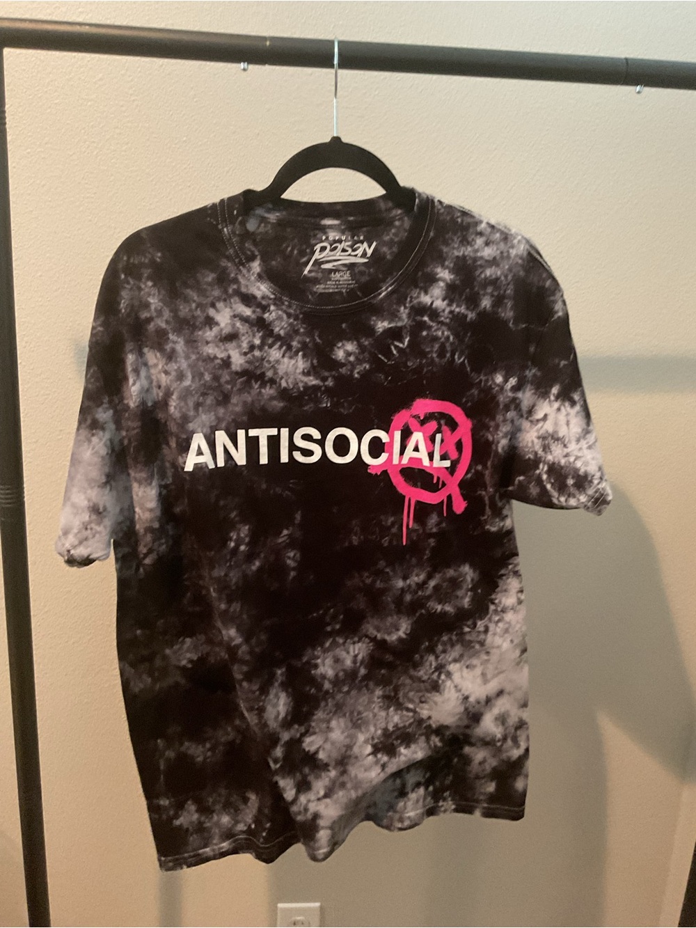ANTISOCIAL Black & Gray Tie-Dye Short Sleeve Tee with Pink Logo